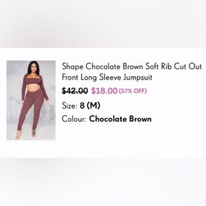 Ribbed full body jumpsuit brown size 12 pretty little thing